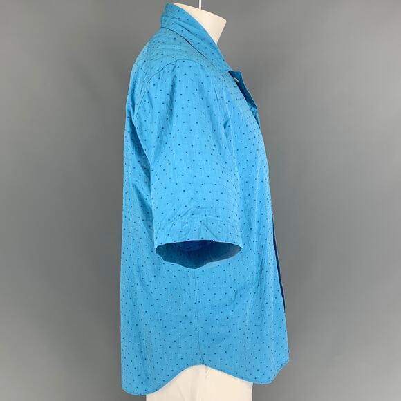 HAVER SACK Size L Blue Dots Cotton Button Up Short Sleeve Shirt - Picture 2 of 5